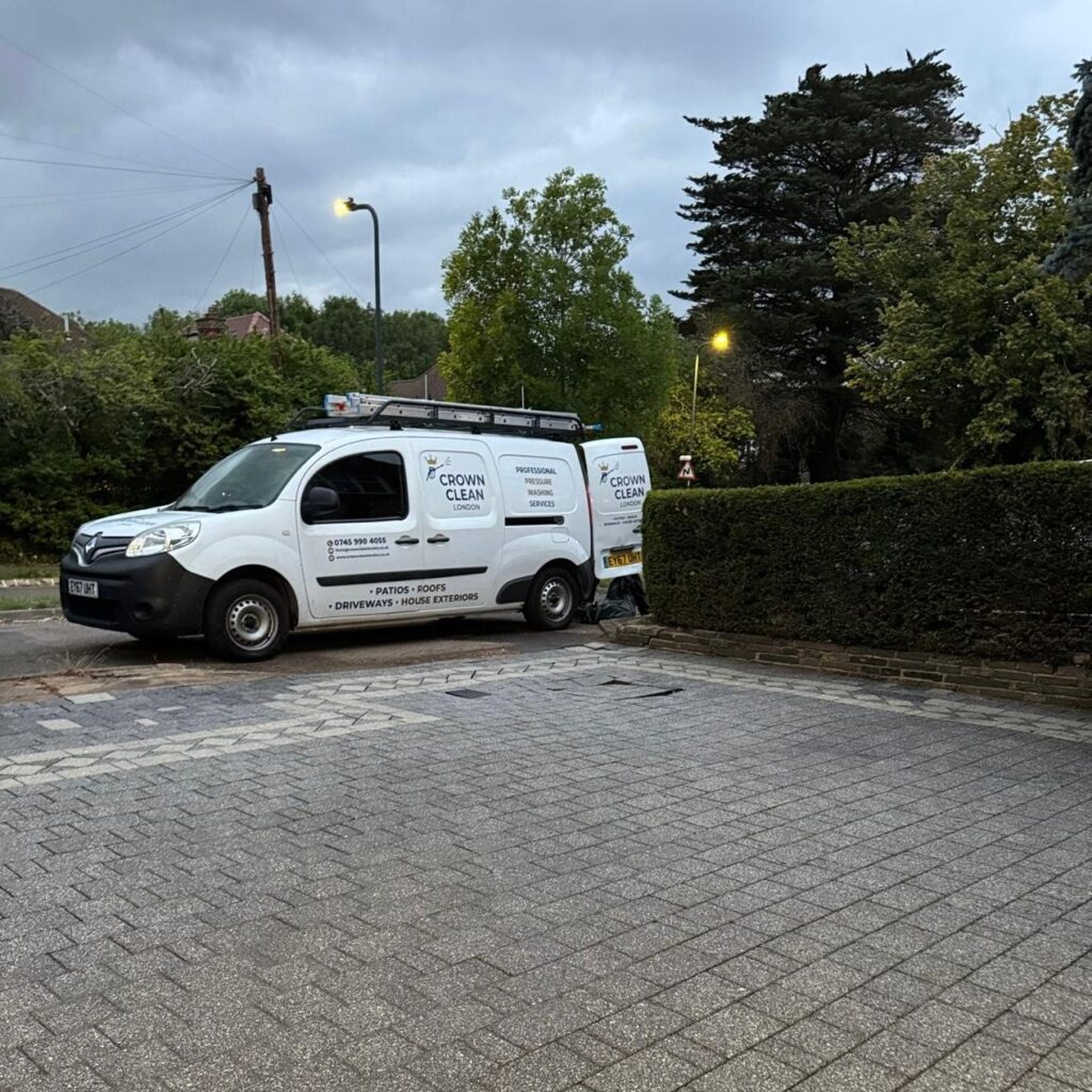 Pressure washing driveway cleaning by Crown Clean London
