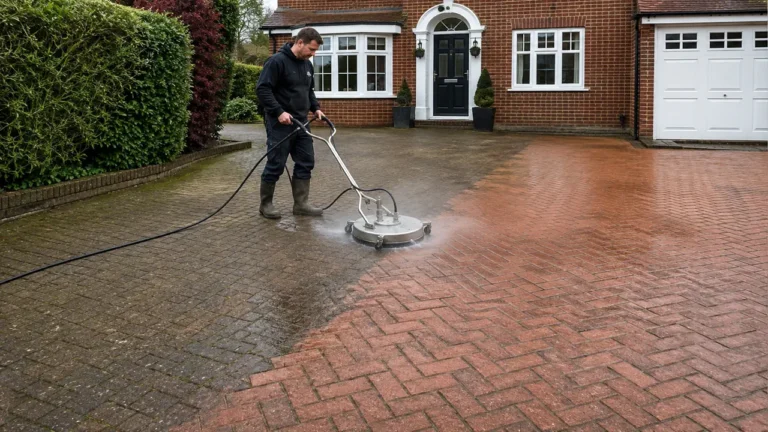 Professional driveway cleaning at a residential property in London