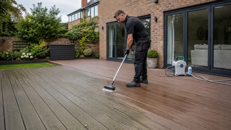 Professional cleaning of composite decking at a London home